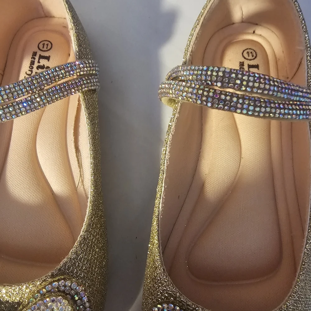 Link NEW Gold with Crystals Glitter Kids Shoes with Bow SZ 11 Toddler